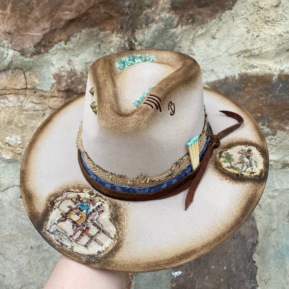 New “Cowboy” Hand burned hat Sz Small